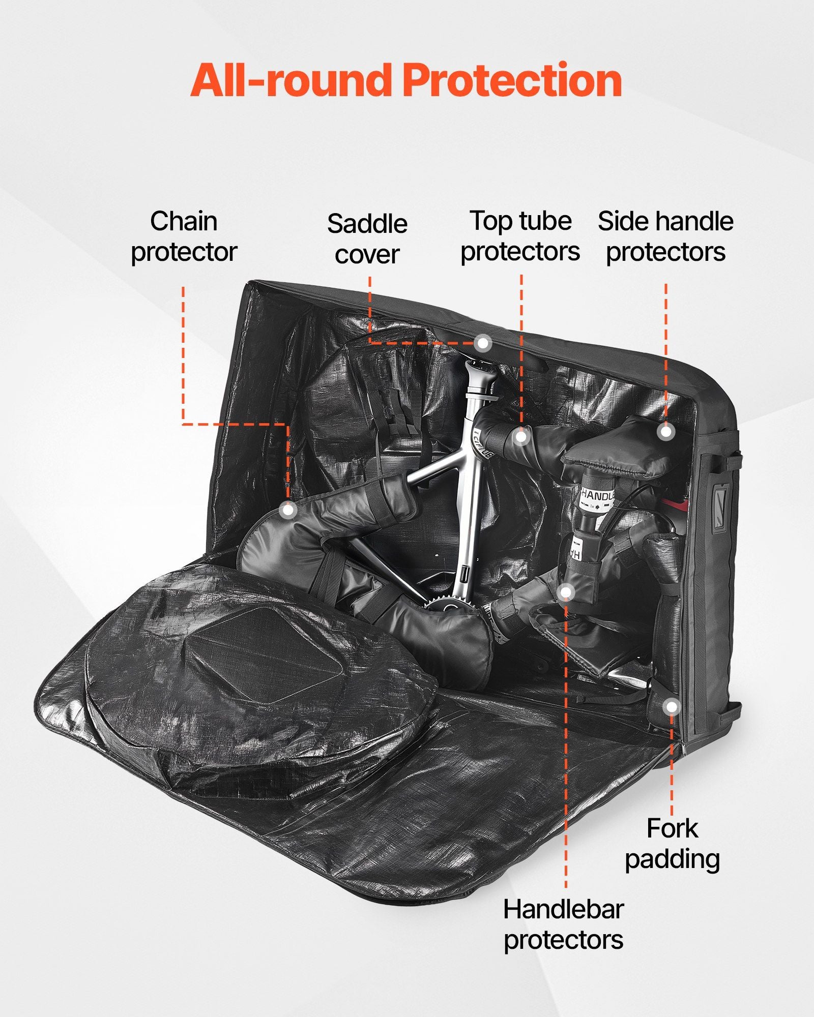 Bike Travel Bag, Transport Universal Bicycle Storage Case Bag with TSA Lock, Support Plates, Protection and V952-ZXCRBXLXTYZJ0PFA0001V0