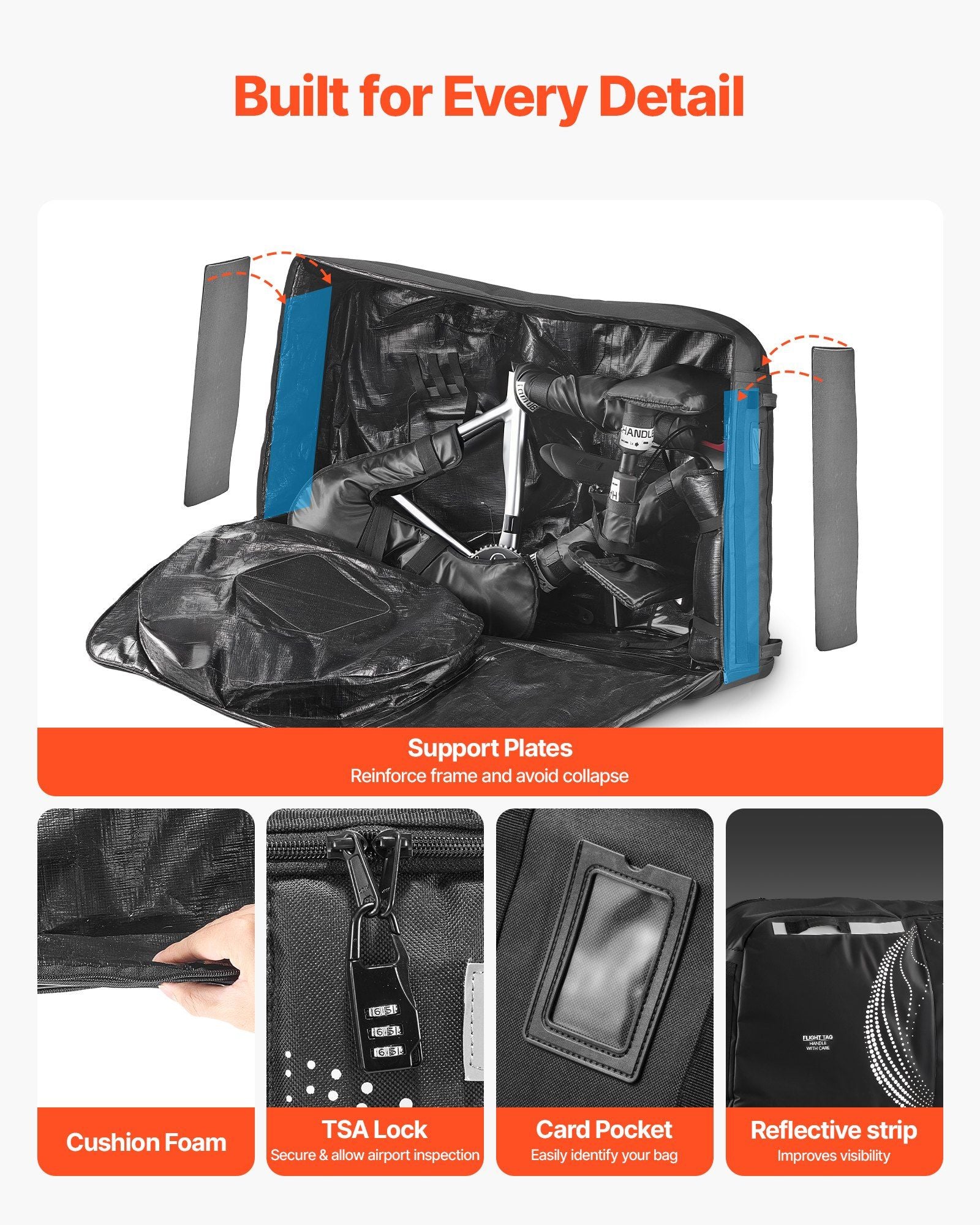 Bike Travel Bag, Transport Universal Bicycle Storage Case Bag with TSA Lock, Support Plates, Protection and V952-ZXCRBXLXTYZJ0PFA0001V0