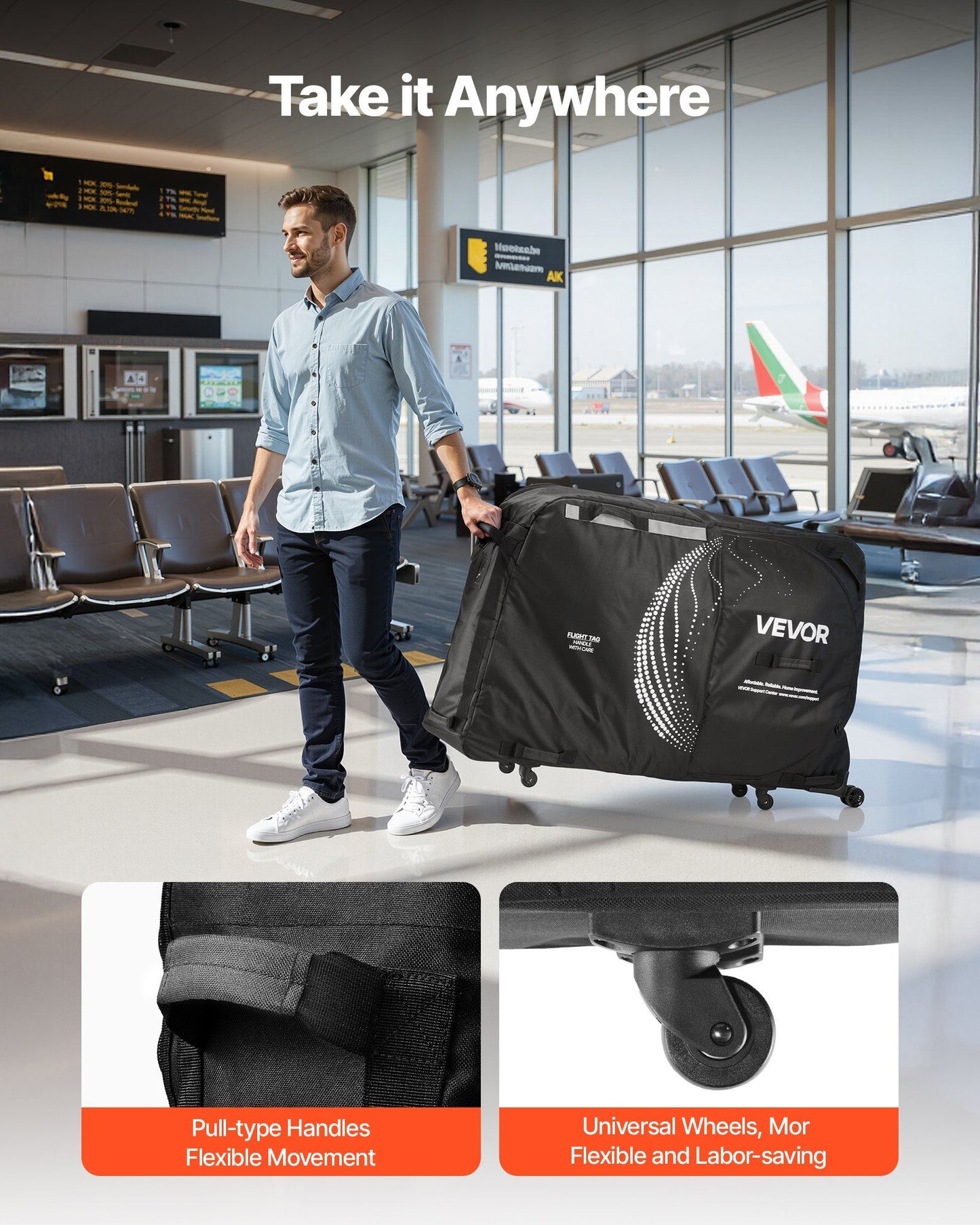 Bike Travel Bag, Transport Universal Bicycle Storage Case Bag with TSA Lock, Support Plates, Protection and V952-ZXCRBXLXTYZJ0PFA0001V0