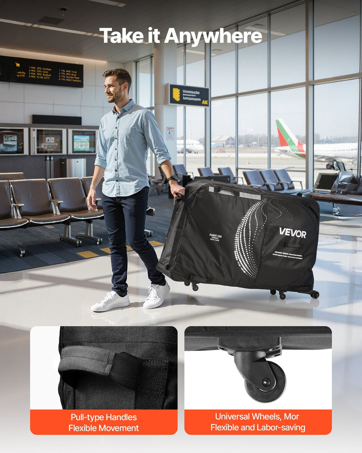 Bike Travel Bag, Transport Universal Bicycle Storage Case Bag with TSA Lock, Support Plates, Protection and V952-ZXCRBXLXTYZJ0PFA0001V0