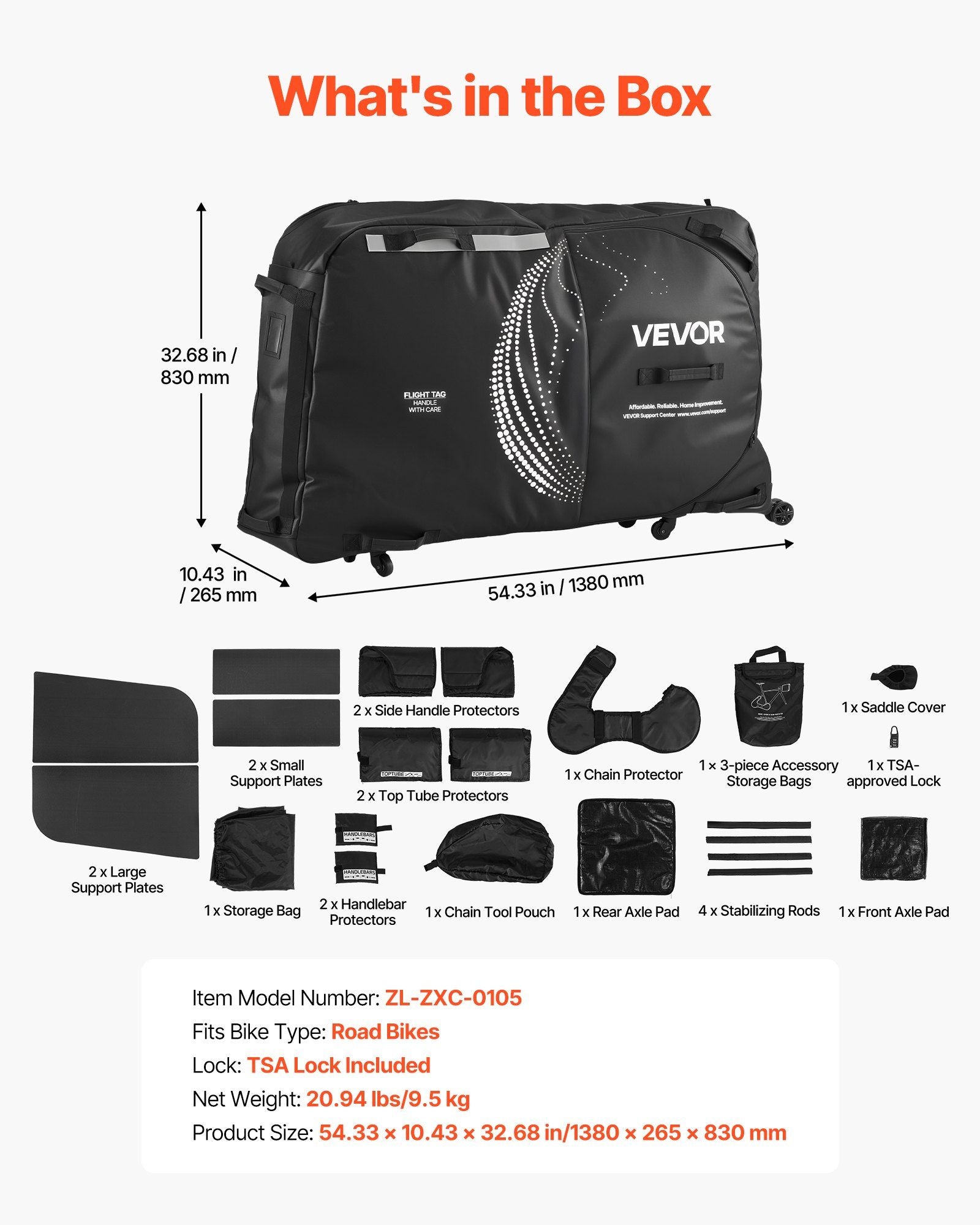 Bike Travel Bag, Transport Universal Bicycle Storage Case Bag with TSA Lock, Support Plates, Protection and V952-ZXCRBXLXTYZJ0PFA0001V0