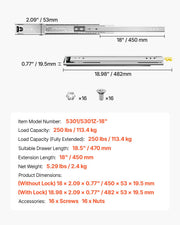 1 Pair 16-60 in Soft-Close Drawer Slides Ball Bearing Full Extension V952-ZXCTHG250B183YB03V0