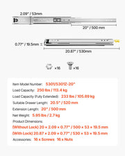 1 Pair 16-60 in Soft-Close Drawer Slides Ball Bearing Full Extension V952-ZXCTHG250B200UZ3XV0