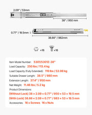 1 Pair 16-60 in Soft-Close Drawer Slides Ball Bearing Full Extension V952-ZXCTHG250B38S8KZPV0