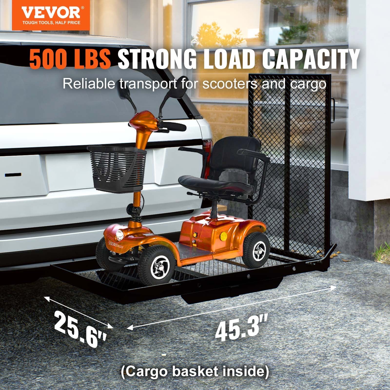 Hitch Mount Wheelchair Carrier 45.3" x 25.6", 500LBS Mobility Scooter Carrier with Folding Ramp, Iron Trailer V952-ZXCTSJTKZD50RIEAXV0