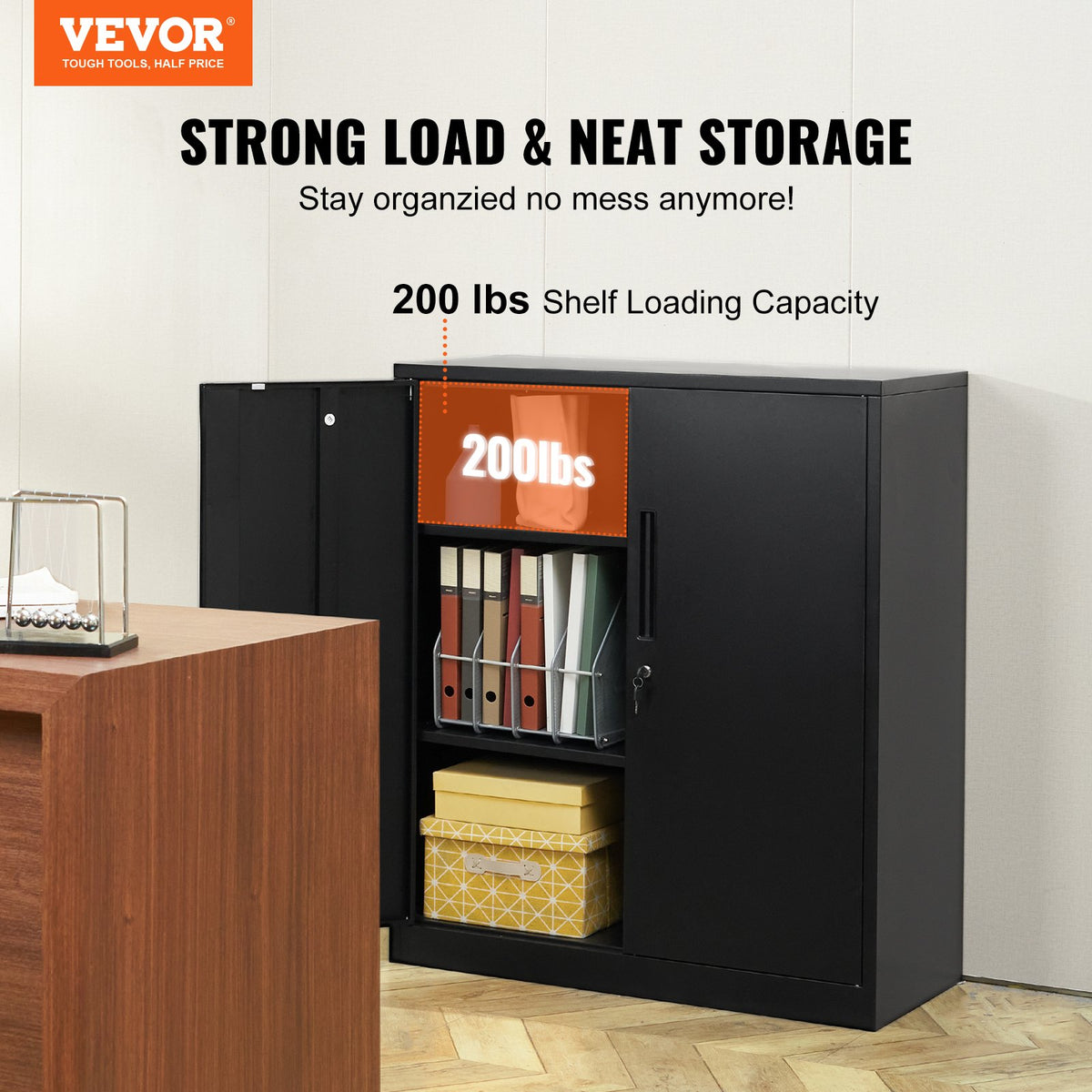 Metal Storage Cabinet w/ 3 Keys 2 Adjustable Shelves & Magnetic Door Black V952-ZXCWJCQHY3180B55IV0