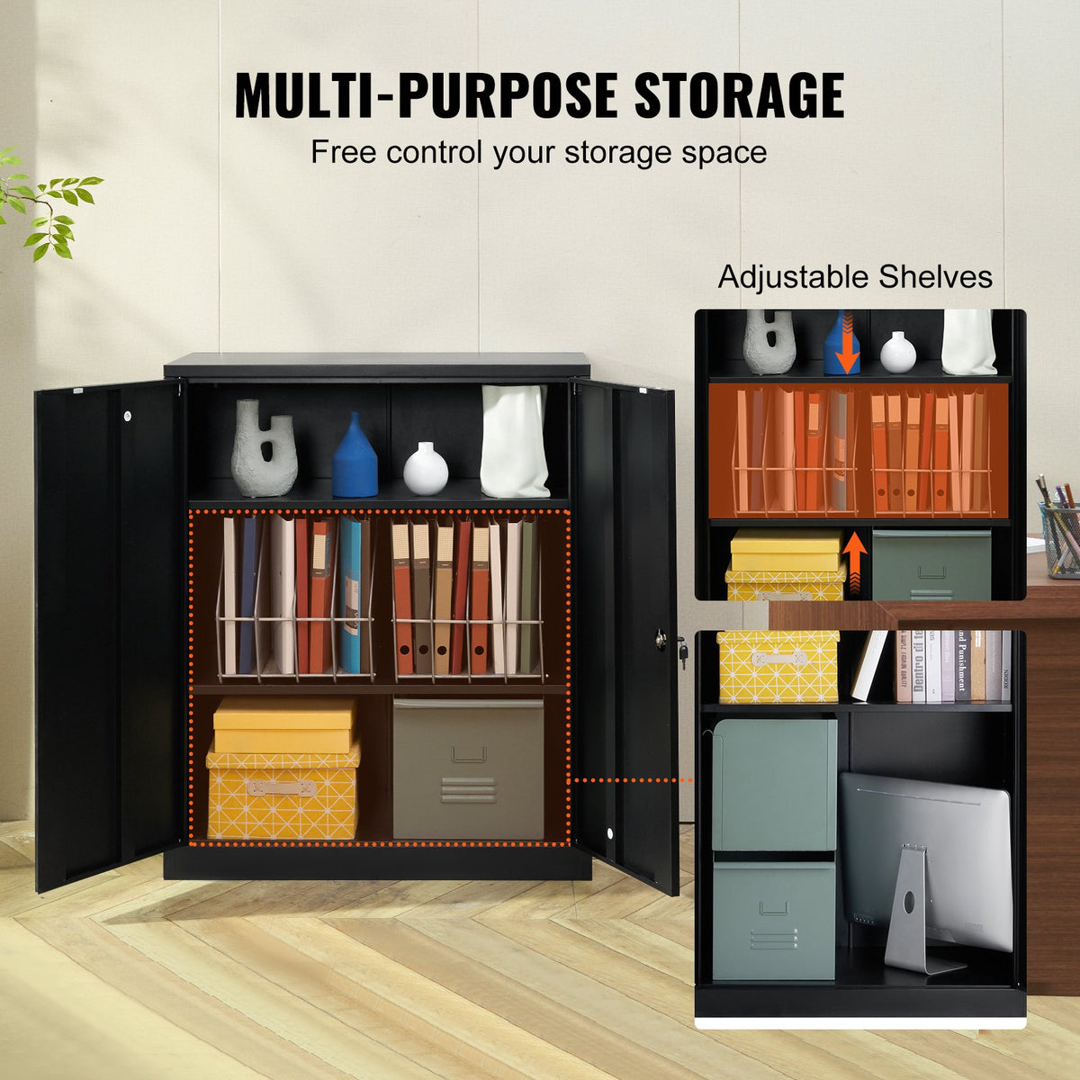 Metal Storage Cabinet w/ 3 Keys 2 Adjustable Shelves & Magnetic Door Black V952-ZXCWJCQHY3180B55IV0