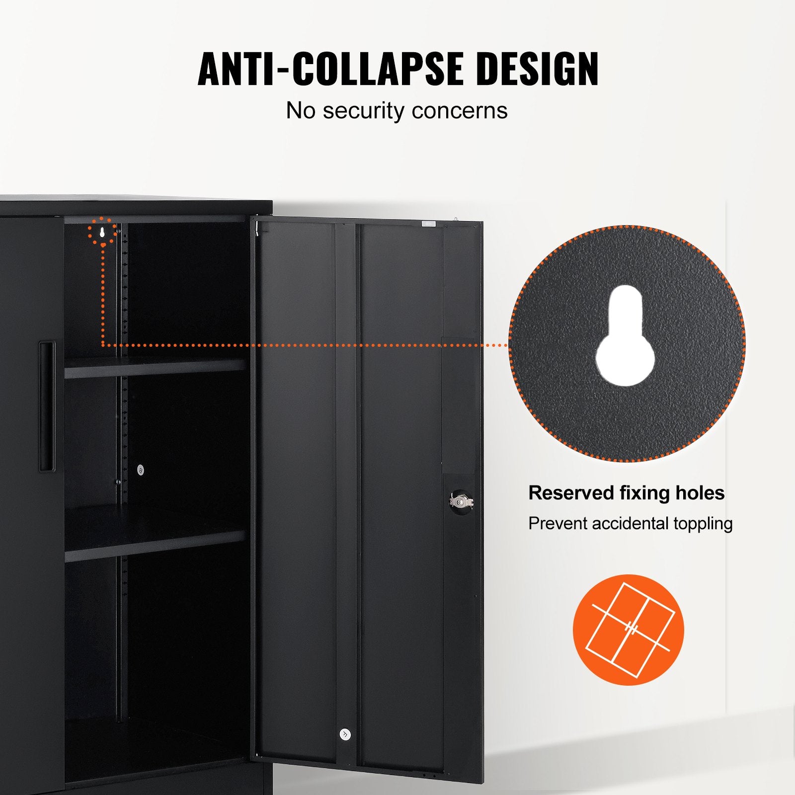 Metal Storage Cabinet w/ 3 Keys 2 Adjustable Shelves & Magnetic Door Black V952-ZXCWJCQHY3180B55IV0