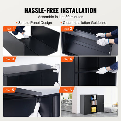 Metal Storage Cabinet w/ 3 Keys 2 Adjustable Shelves & Magnetic Door Black V952-ZXCWJCQHY3180B55IV0