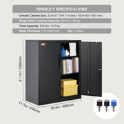 Metal Storage Cabinet w/ 3 Keys 2 Adjustable Shelves & Magnetic Door Black V952-ZXCWJCQHY3180B55IV0