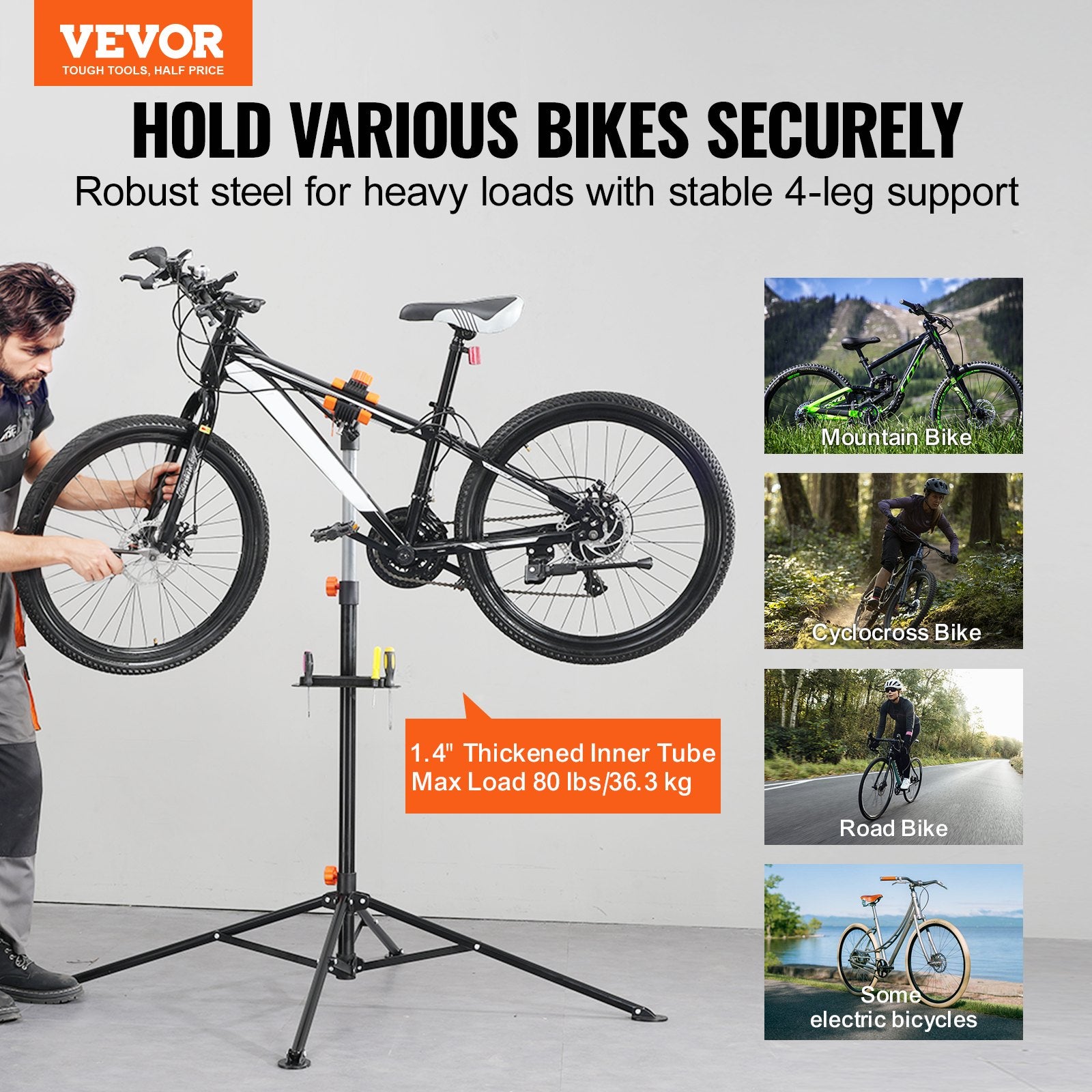 Bike Repair Stand, 80 lbs Heavy-duty Steel Bicycle Repair Stand, Adjustable Height Bike Maintenance Workstand V952-ZXCWXZJGZLDSC784IV0