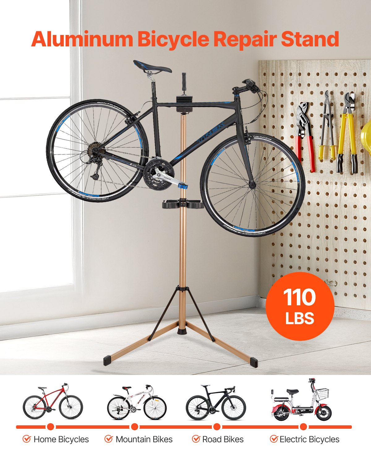 Bike Repair Stand, Max. 49.9 kg Heavy-duty Bicycle Work Stand with 1025-1510 mm Adjustable Height & Large V952-ZXCWXZJLZLDSDYMNF001V0