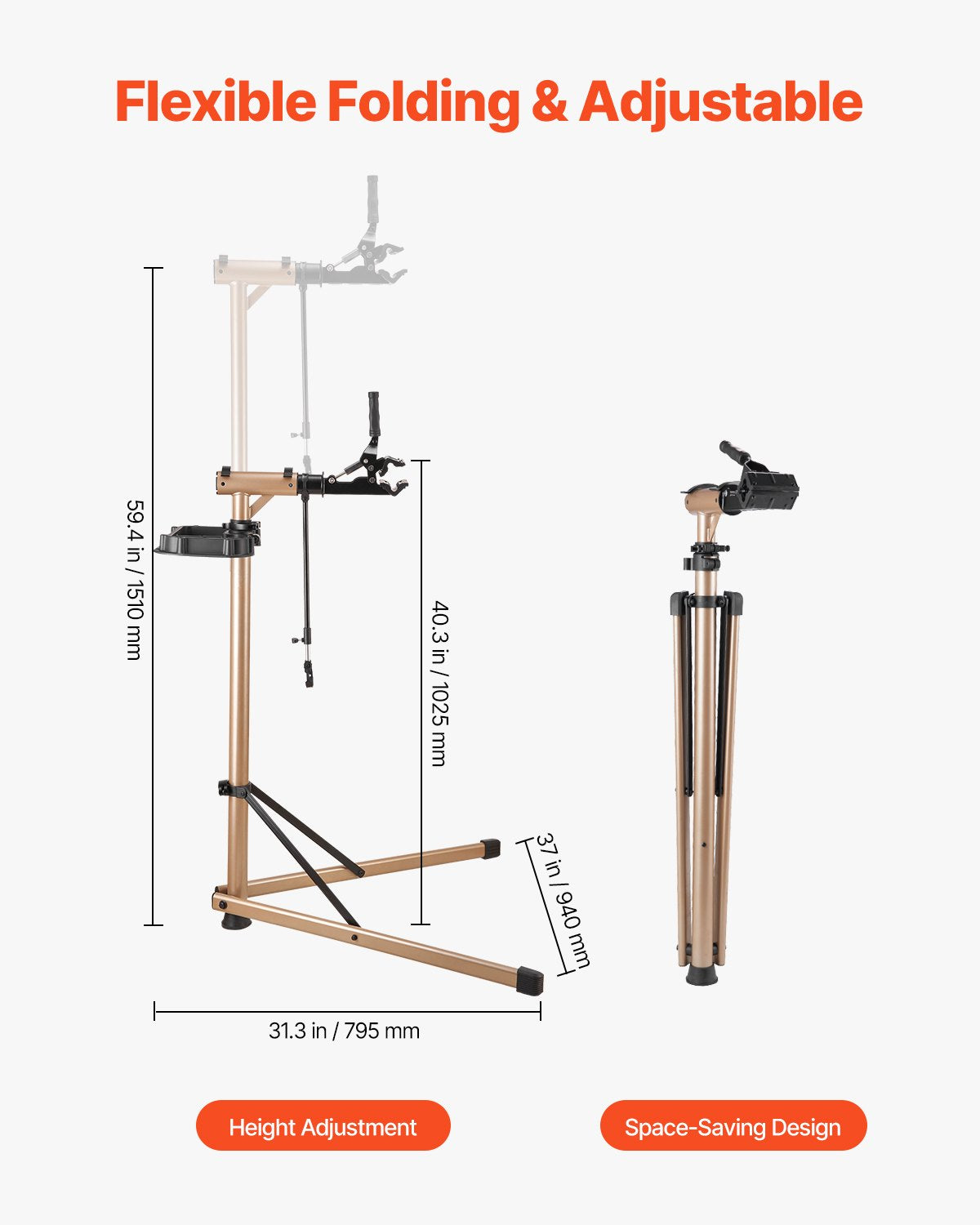Bike Repair Stand, Max. 49.9 kg Heavy-duty Bicycle Work Stand with 1025-1510 mm Adjustable Height & Large V952-ZXCWXZJLZLDSDYMNF001V0