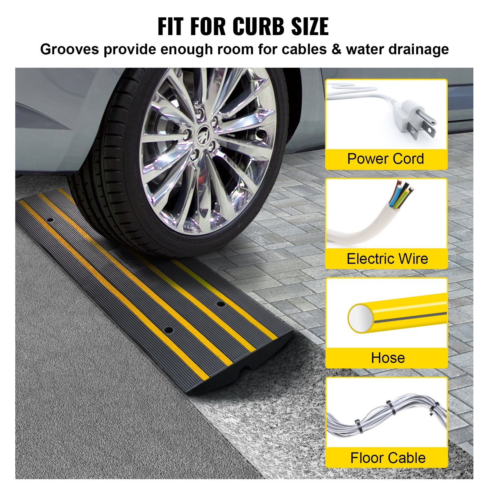 Curb Ramp, 6.5 cm Rise Rubber Driveway Ramps, Heavy Duty 15 tons Weight Capacity Threshold Ramp, Curbside V952-ZXDBLYPDGB148U6S1V0
