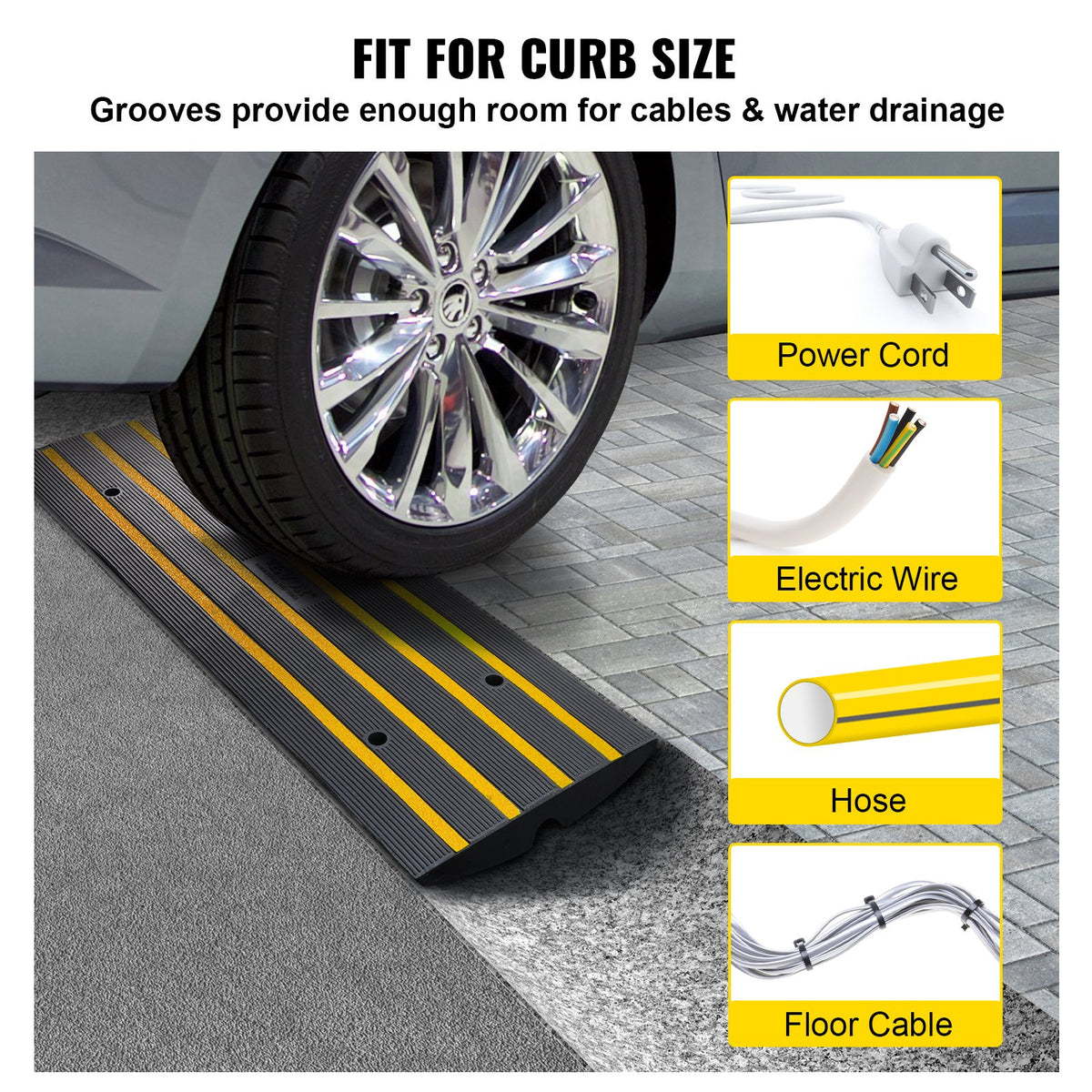 Curb Ramp, 6.5 cm Rise Rubber Driveway Ramps, Heavy Duty 15 tons Weight Capacity Threshold Ramp, Curbside V952-ZXDBLYPDGB148U6S1V0