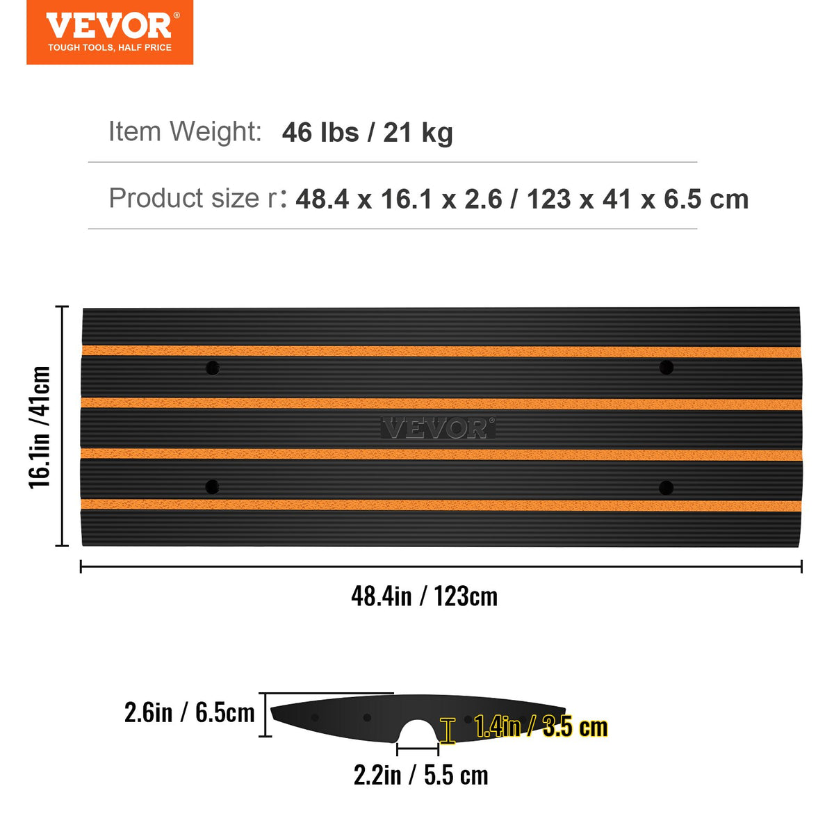 Curb Ramp, 6.5 cm Rise Rubber Driveway Ramps, Heavy Duty 15 tons Weight Capacity Threshold Ramp, Curbside V952-ZXDBLYPDGB148U6S1V0