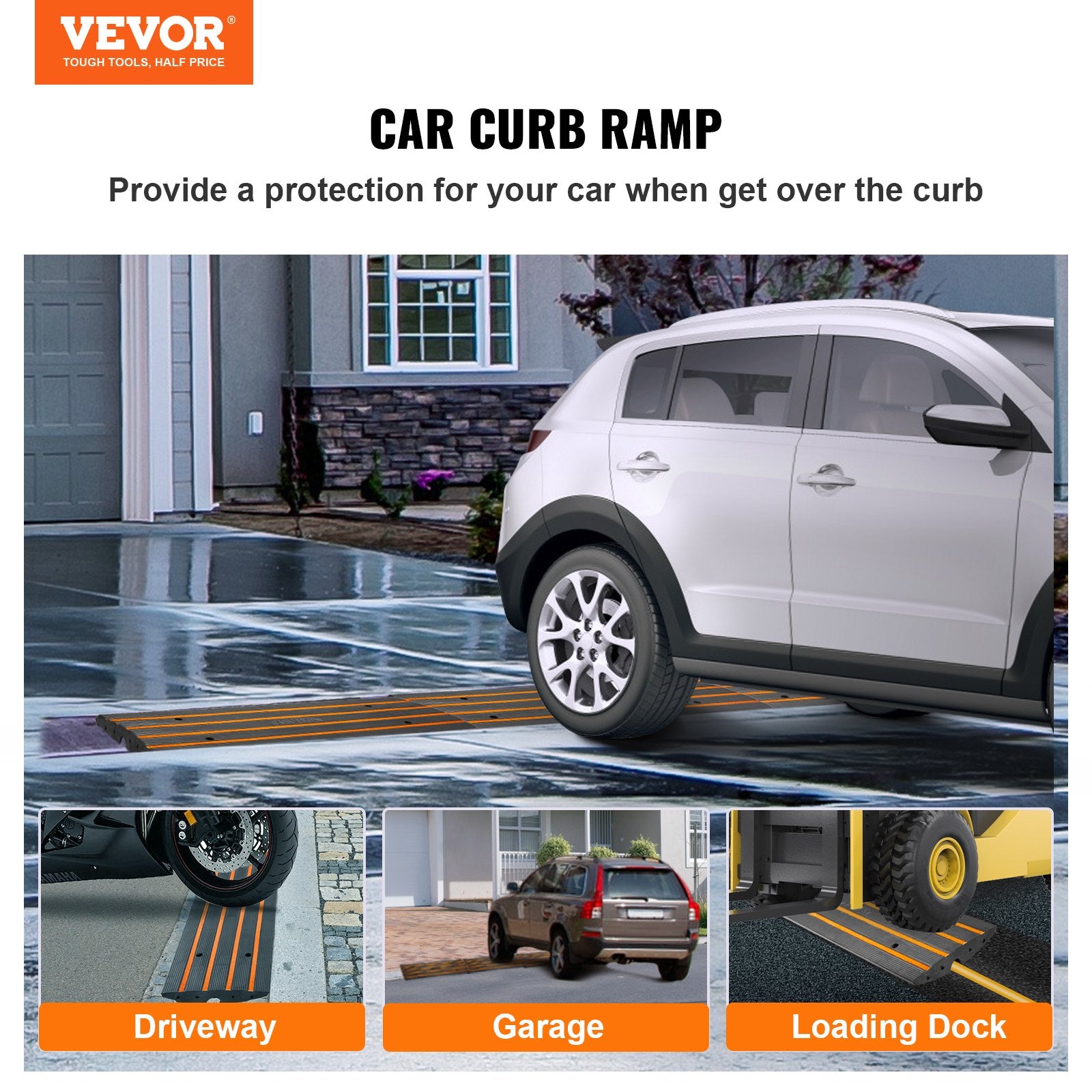 Curb Ramp, 2 Pack, 6.5 cm Rise, Rubber Driveway Ramps, Heavy Duty 15 tons Weight Capacity Threshold Ramp, V952-ZXDBLYPDGB2483DSGV0