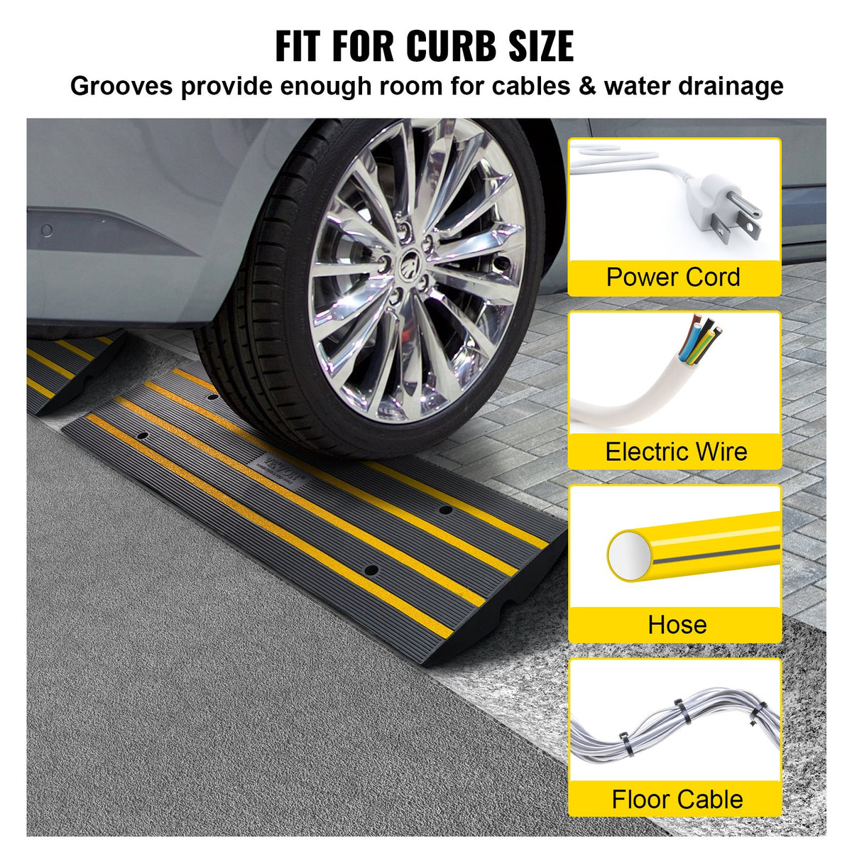 Curb Ramp, 2 Pack, 6.5 cm Rise, Rubber Driveway Ramps, Heavy Duty 15 tons Weight Capacity Threshold Ramp, V952-ZXDBLYPDGB2483DSGV0