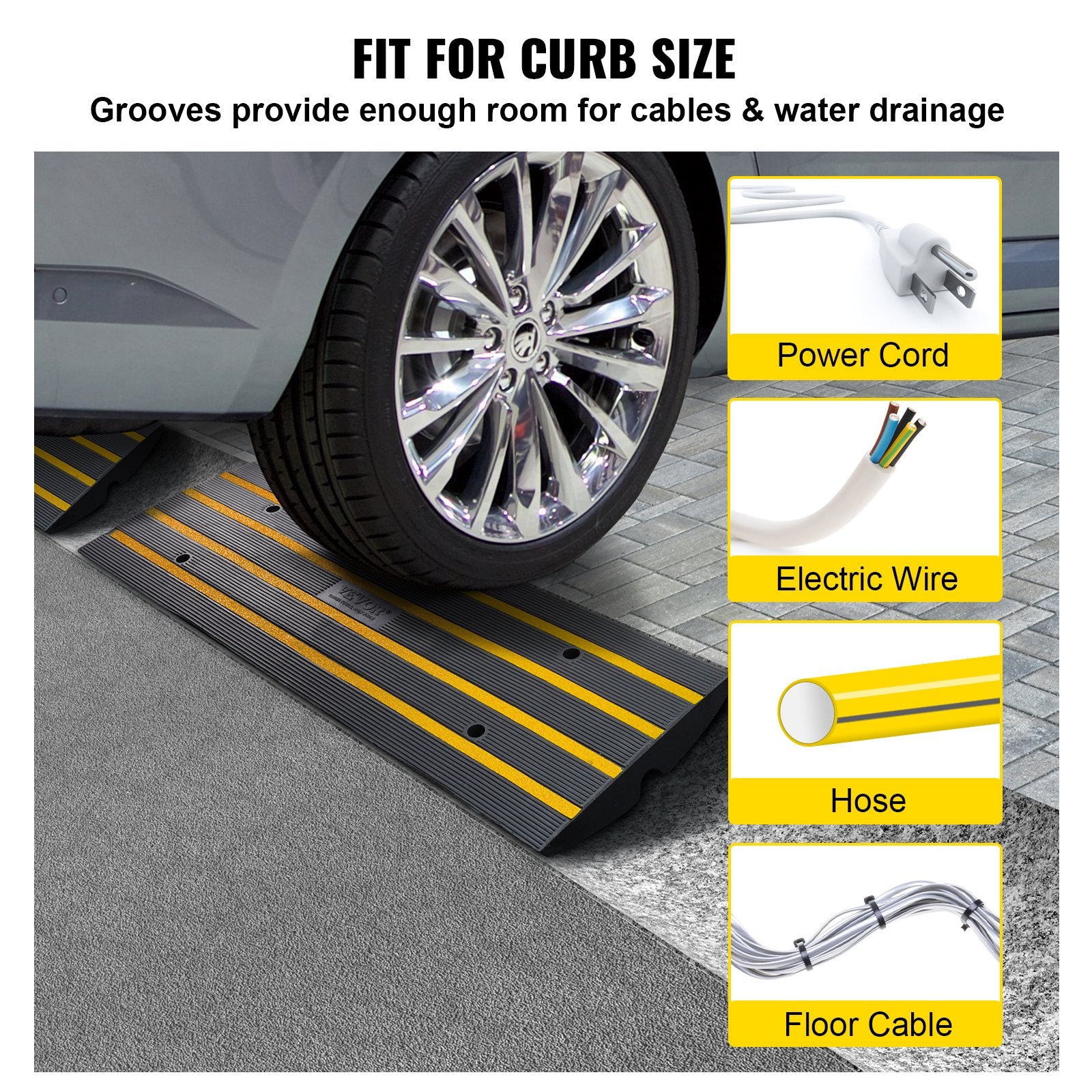Curb Ramp, 2 Pack, 6.5 cm Rise, Rubber Driveway Ramps, Heavy Duty 15 tons Weight Capacity Threshold Ramp, V952-ZXDBLYPDGB2483DSGV0