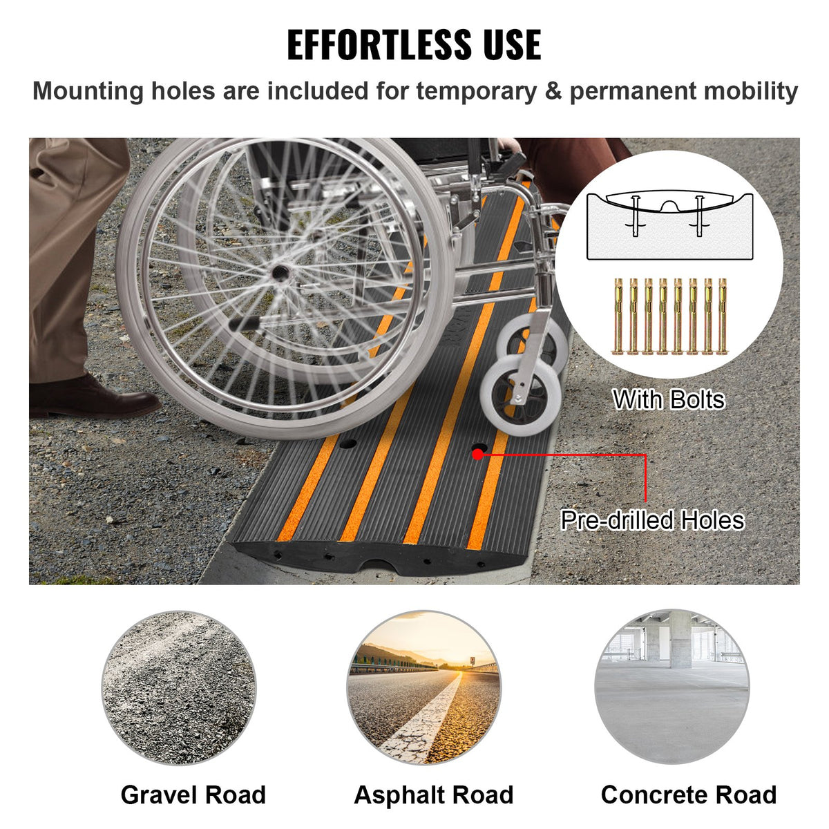 Curb Ramp, 2 Pack, 6.5 cm Rise, Rubber Driveway Ramps, Heavy Duty 15 tons Weight Capacity Threshold Ramp, V952-ZXDBLYPDGB2483DSGV0