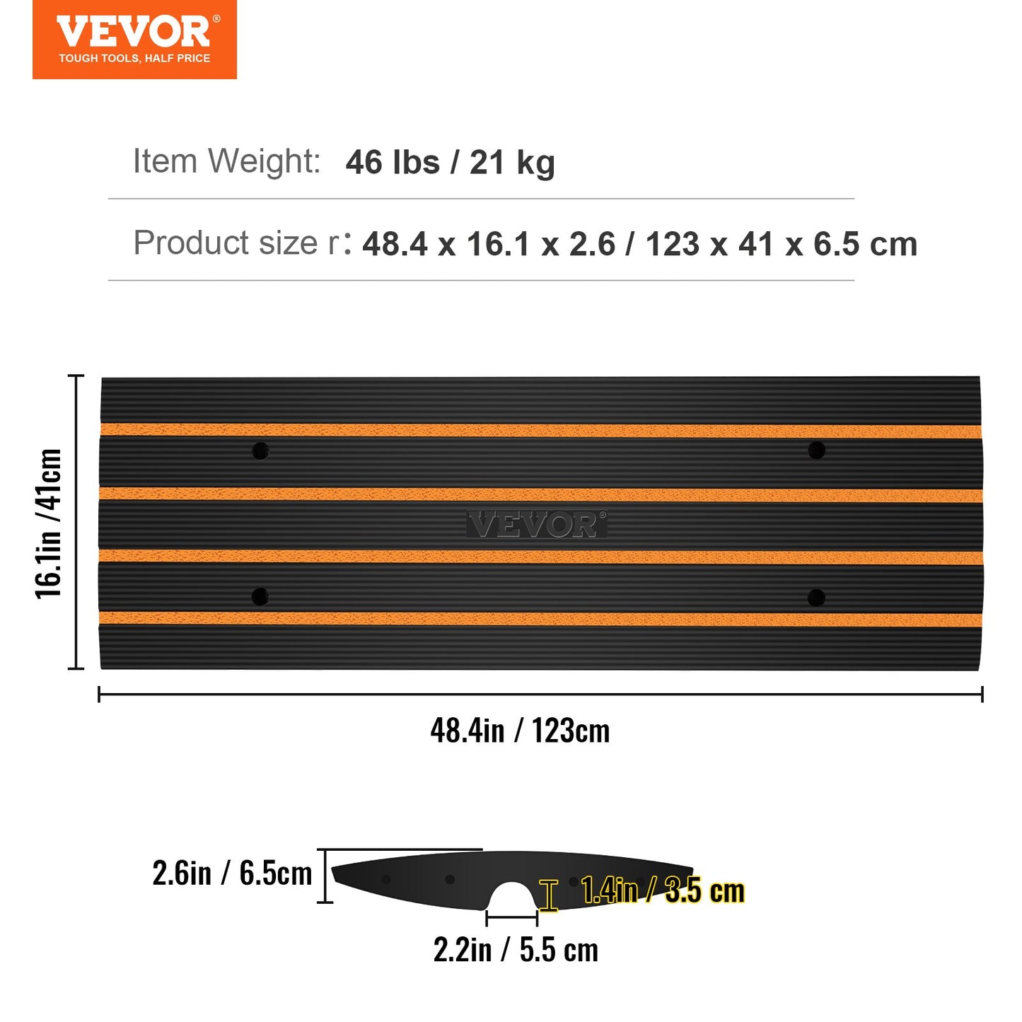 Curb Ramp, 2 Pack, 6.5 cm Rise, Rubber Driveway Ramps, Heavy Duty 15 tons Weight Capacity Threshold Ramp, V952-ZXDBLYPDGB2483DSGV0
