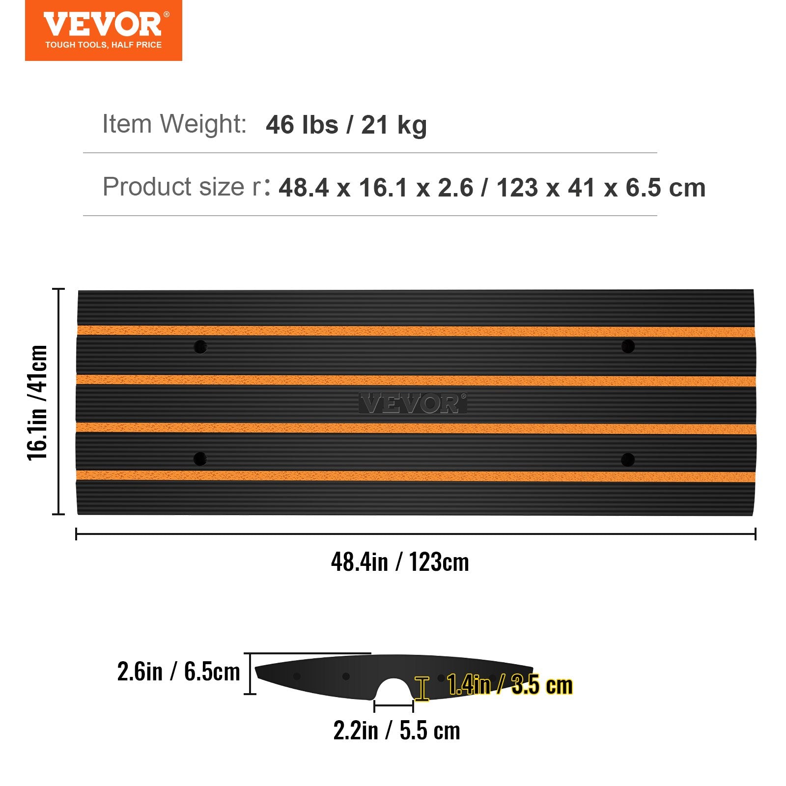Curb Ramp, 2 Pack, 6.5 cm Rise, Rubber Driveway Ramps, Heavy Duty 15 tons Weight Capacity Threshold Ramp, V952-ZXDBLYPDGB2483DSGV0