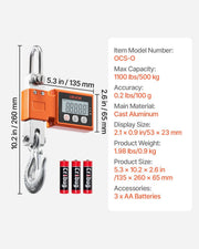 Digital Crane Scale, 1100 lbs/500 kg Max Capacity, Heavy Duty Industrial Hanging Scale with Cast Aluminum V952-ZXDCDZK100GY2HJJS001V9