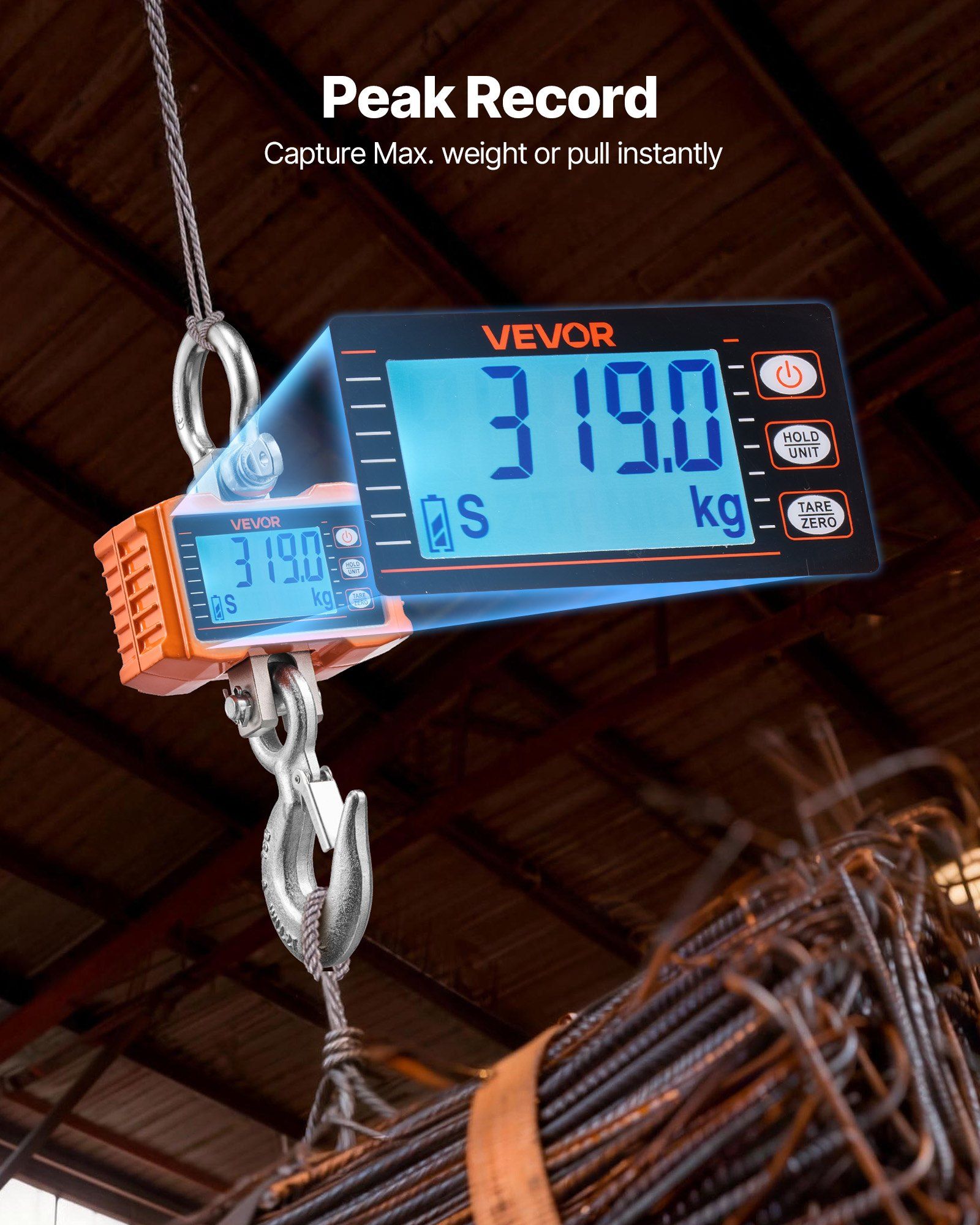Digital Crane Scale, 4400 lbs/2000 kg Max Capacity, Heavy Duty Industrial Hanging Scale with Cast Aluminum V952-ZXDCDZK500GY8VDH7001V9