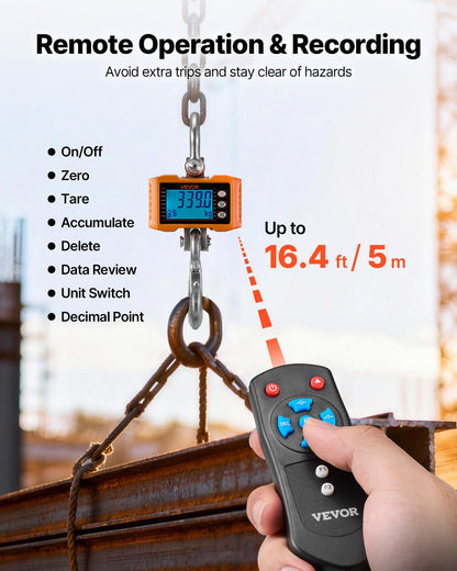 Digital Crane Scale, 4400 lbs/2000 kg Max Capacity, Heavy Duty Industrial Hanging Scale with Cast Aluminum V952-ZXDCDZK500GY8VDH7001V9