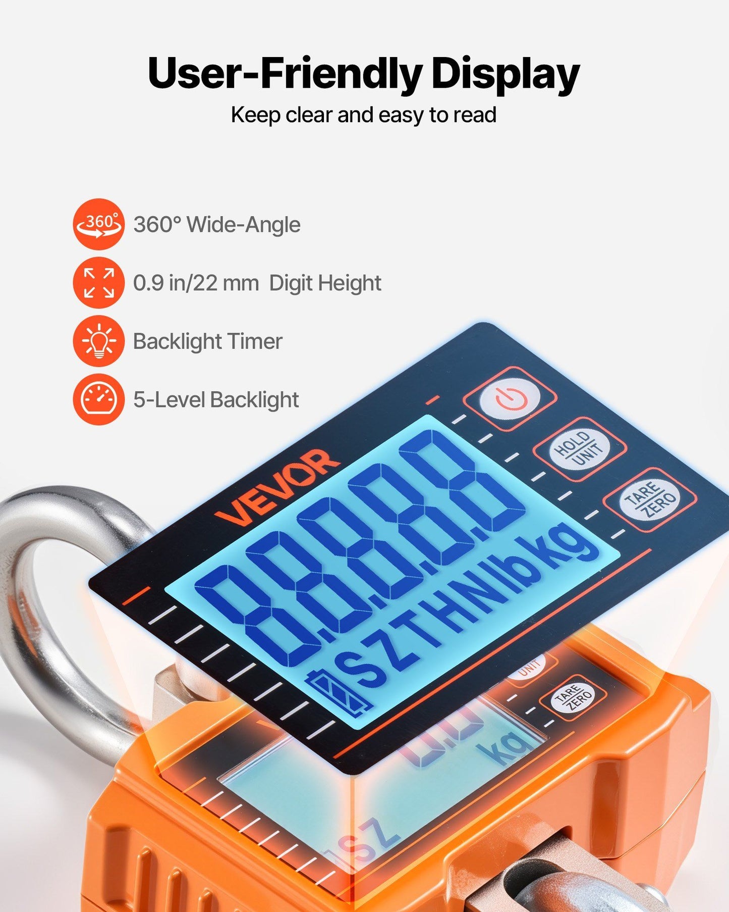 Digital Crane Scale, 4400 lbs/2000 kg Max Capacity, Heavy Duty Industrial Hanging Scale with Cast Aluminum V952-ZXDCDZK500GY8VDH7001V9