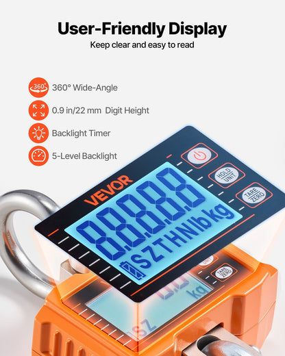 Digital Crane Scale, 4400 lbs/2000 kg Max Capacity, Heavy Duty Industrial Hanging Scale with Cast Aluminum V952-ZXDCDZK500GY8VDH7001V9