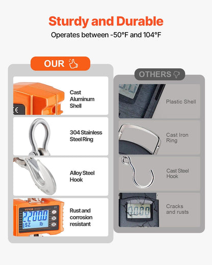 Digital Crane Scale, 2200 lbs/1000 kg, Industrial Heavy Duty Hanging Scale with Remote Control, Cast Aluminum V952-ZXDCZX200GYZ1AI1NV9