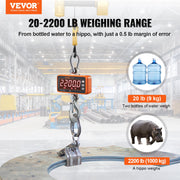 Digital Crane Scale, 2200 lbs/1000 kg, Industrial Heavy Duty Hanging Scale with Remote Control, Cast Aluminum V952-ZXDCZX200GYZ5IWZ1V9
