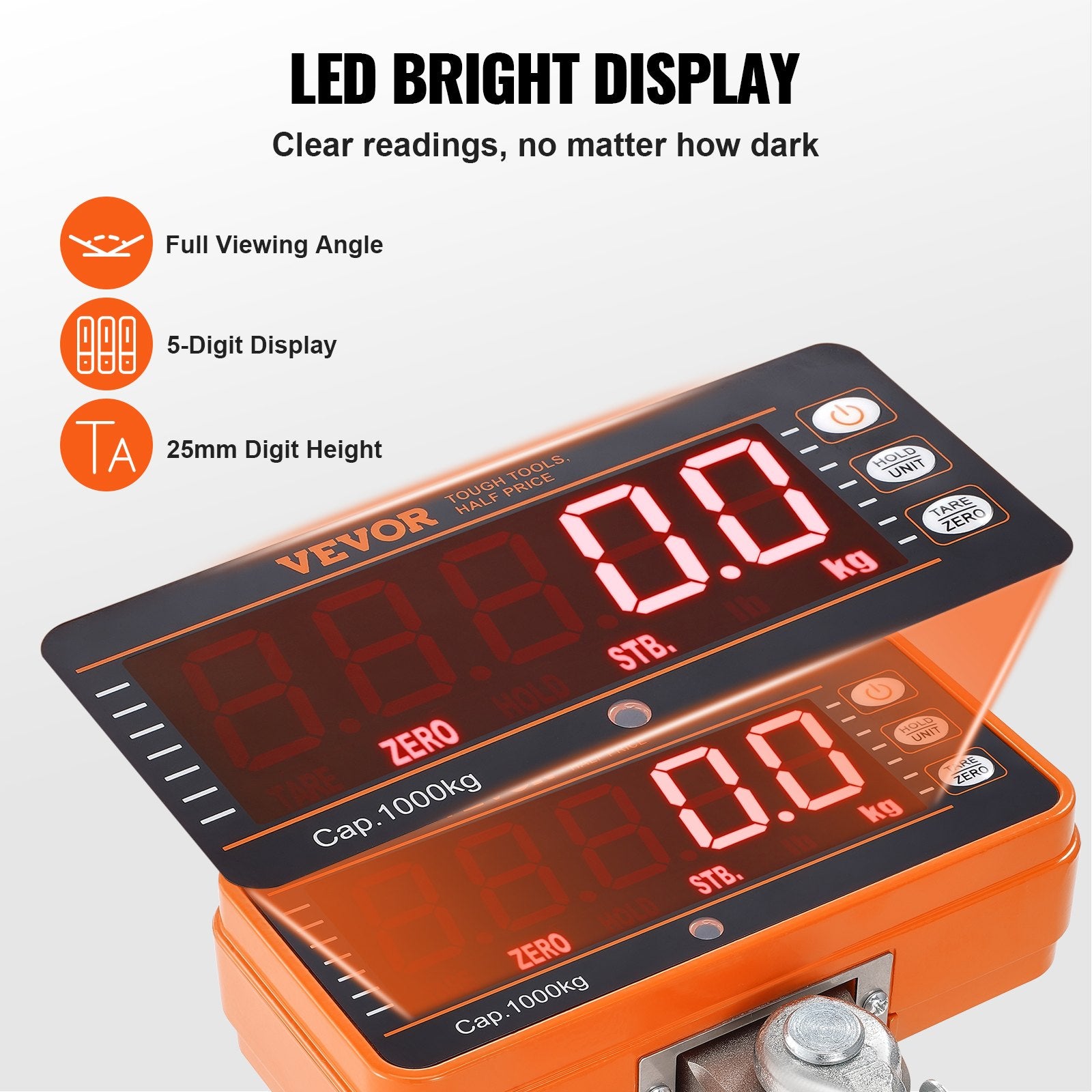 Digital Crane Scale, 2200 lbs/1000 kg, Industrial Heavy Duty Hanging Scale with Remote Control, Cast Aluminum V952-ZXDCZX200GYZ5IWZ1V9