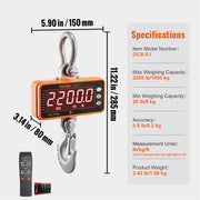 Digital Crane Scale, 2200 lbs/1000 kg, Industrial Heavy Duty Hanging Scale with Remote Control, Cast Aluminum V952-ZXDCZX200GYZ5IWZ1V9