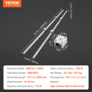 Linear Guide Rail Set, SBR16 2000mm, 2 PCS 78.7 in/2000 mm SBR16 Guide Rails and 4 PCS SBR16UU Slide Blocks, V952-ZXDGSBR16MM2011OMV0