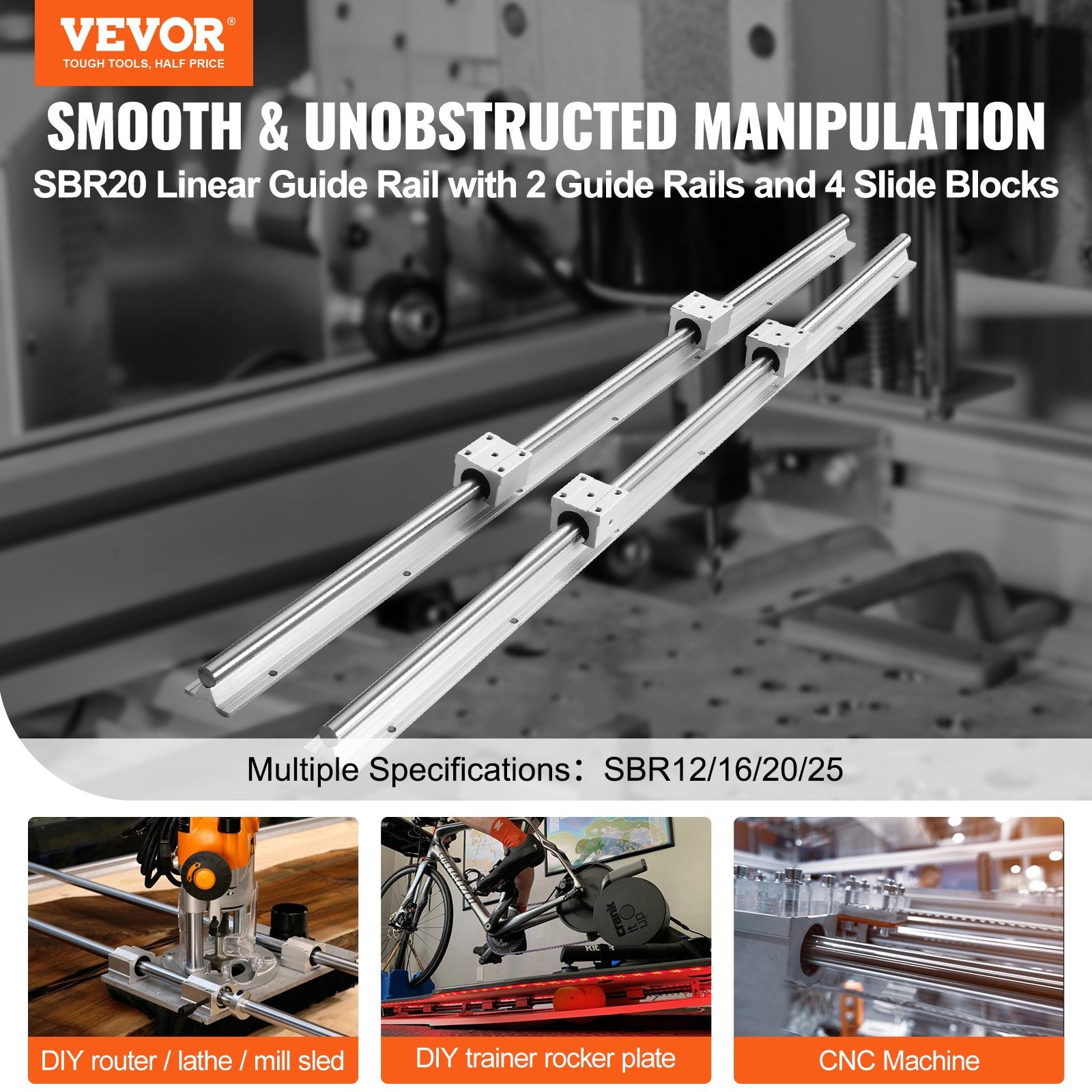 Linear Guide Rail Set, SBR20 1000mm, 2 PCS 39.4 in/1000 mm SBR20 Guide Rails and 4 PCS SBR20UU Slide Blocks, V952-ZXDGSBR20MM10PL6FV0