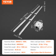 Linear Guide Rail Set, SBR20 1500mm, 2 PCS 59 in/1500 mm SBR20 Guide Rails and 4 PCS SBR20UU Slide Blocks, V952-ZXDGSBR20MM15WNLNV0
