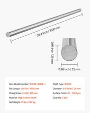 2PCS Linear Motion Rod, 25 mm x 1000 mm (0.98 x 39.4 in), SFC25 Carbon Steel Linear Rod Shaft, Anti Rust and V952-ZXDGSFCGZ25M02BI8001V0