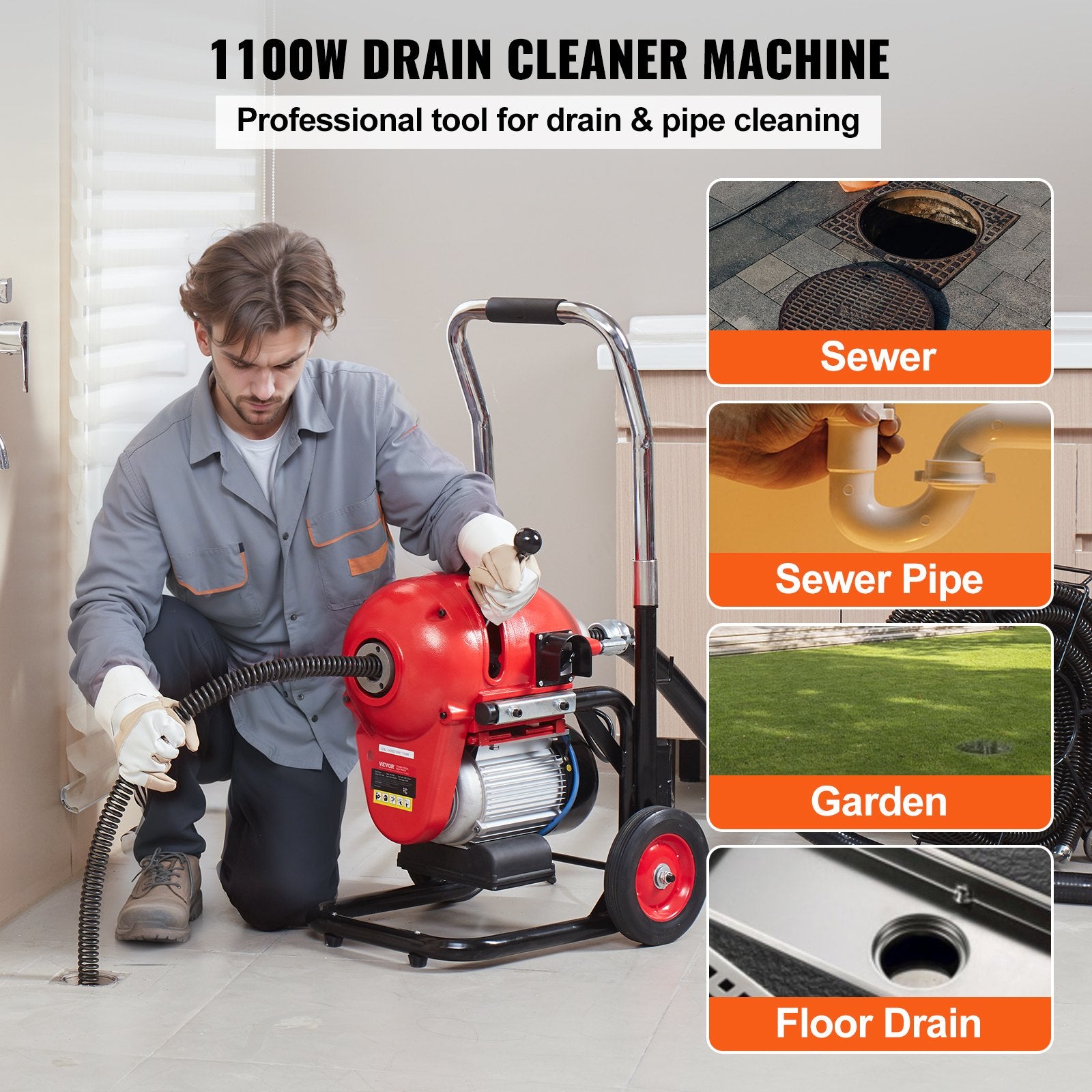 Drain Cleaner Machine 120FT x 6/5" 1100W Sectional Snake Auger Manual Feed V952-ZXFDSGDSTJ11UUQWMV3