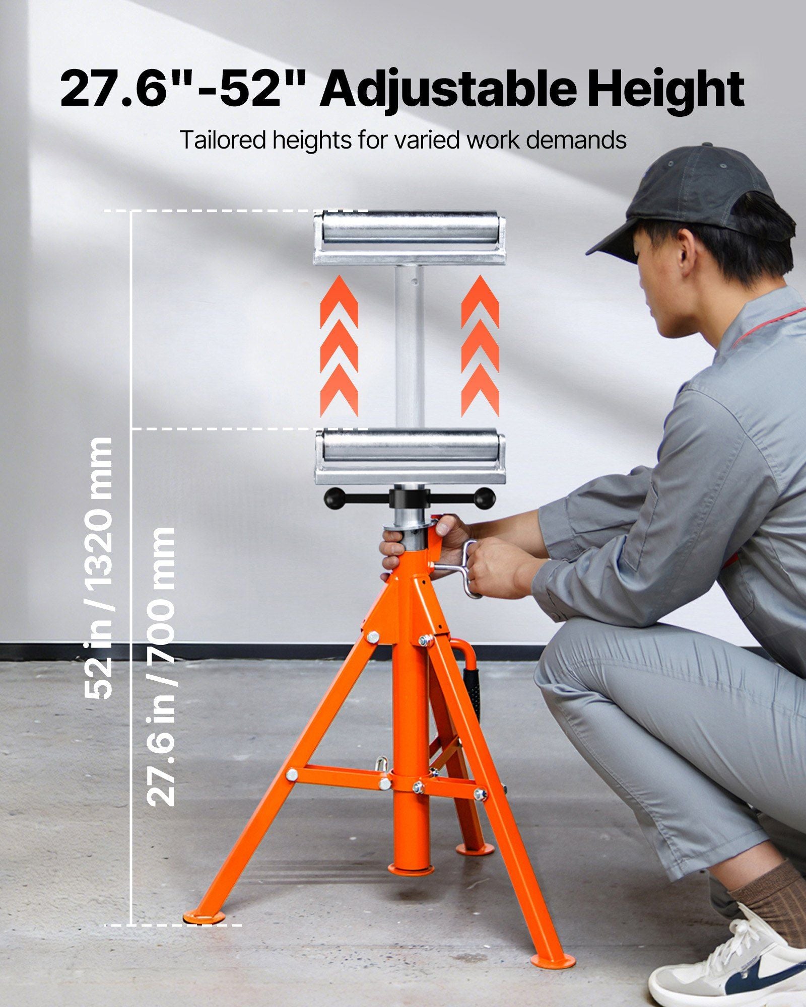 Roller Stand, Heavy Duty 1136 KG Load Capacity, 27.6"-52" Height Adjustable, 45# Steel Folding Roller Support V952-ZXGDZCZJ2852OPWP7V0