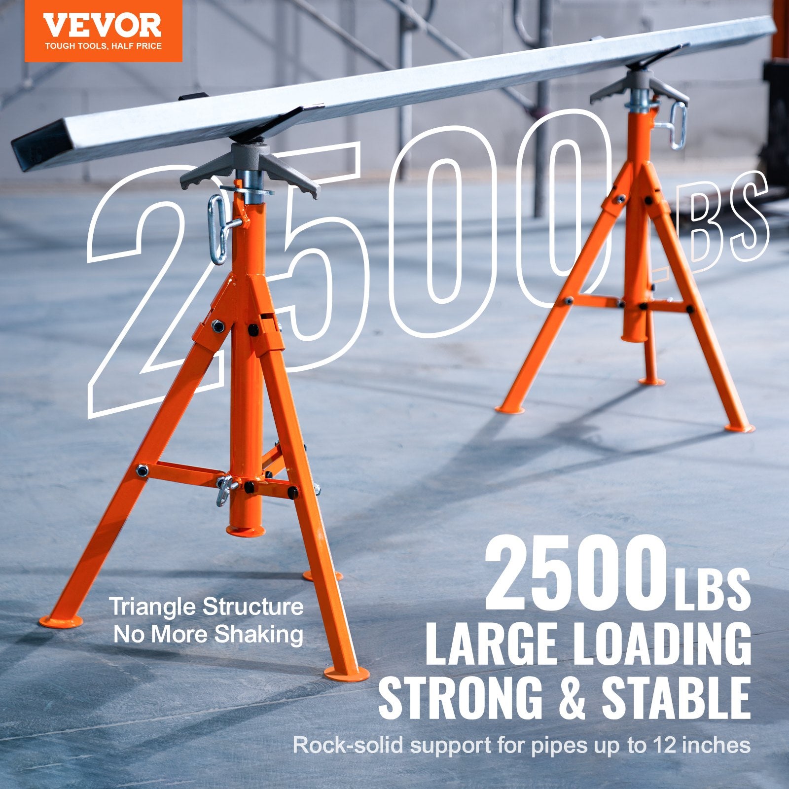 Pipe Stand, 2500LBS Heavy Duty Pipe Jack Stands, 27.2"-52" Height Adjustable V Head Pipe Stand, 45# Steel V952-ZXGDZCZJ2852R9DRBV0