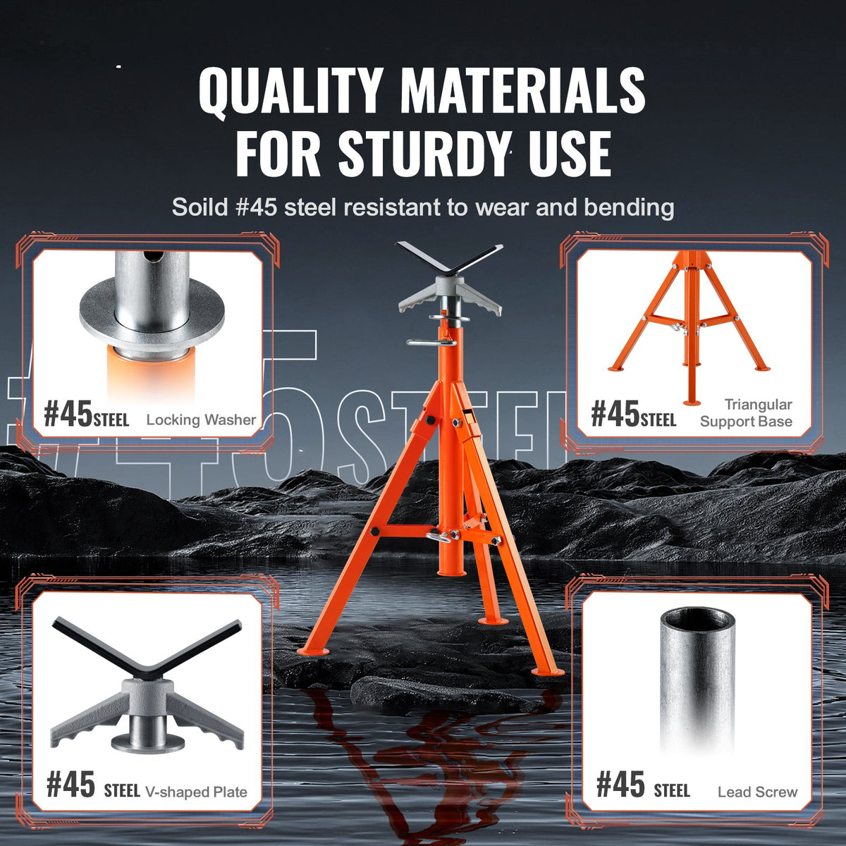 Pipe Stand, 2500LBS Heavy Duty Pipe Jack Stands, 27.2"-52" Height Adjustable V Head Pipe Stand, 45# Steel V952-ZXGDZCZJ2852R9DRBV0