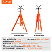 Pipe Stand, 2500LBS Heavy Duty Pipe Jack Stands, 27.2"-52" Height Adjustable V Head Pipe Stand, 45# Steel V952-ZXGDZCZJ2852R9DRBV0