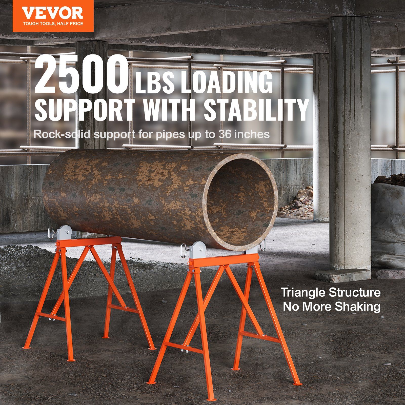 Pipe Stand with Roller Head 2500 LBS Load for 2-36 inches Pipes 45# Steel V952-ZXGDZCZJ35YCQ3B2SV0