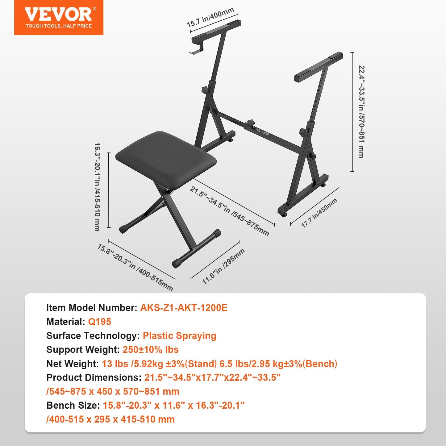 Piano Keyboard Stand and Bench Set, Z Style, Heavy-Duty Digital Piano Music Stand and Seat, 250 lbs Capacity V952-ZXGQJPZJDZZX1ZKY7V0