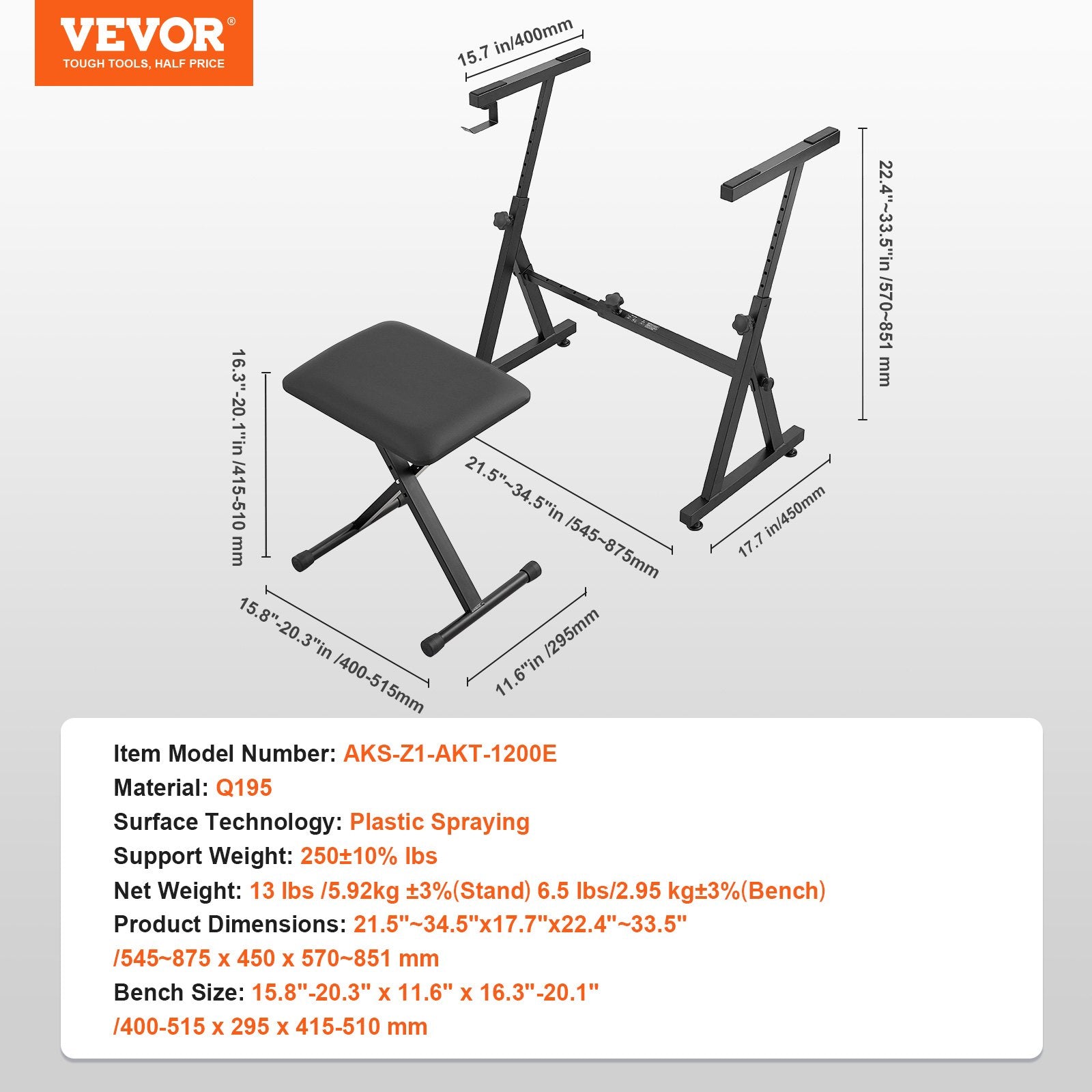 Piano Keyboard Stand and Bench Set, Z Style, Heavy-Duty Digital Piano Music Stand and Seat, 250 lbs Capacity V952-ZXGQJPZJDZZX1ZKY7V0