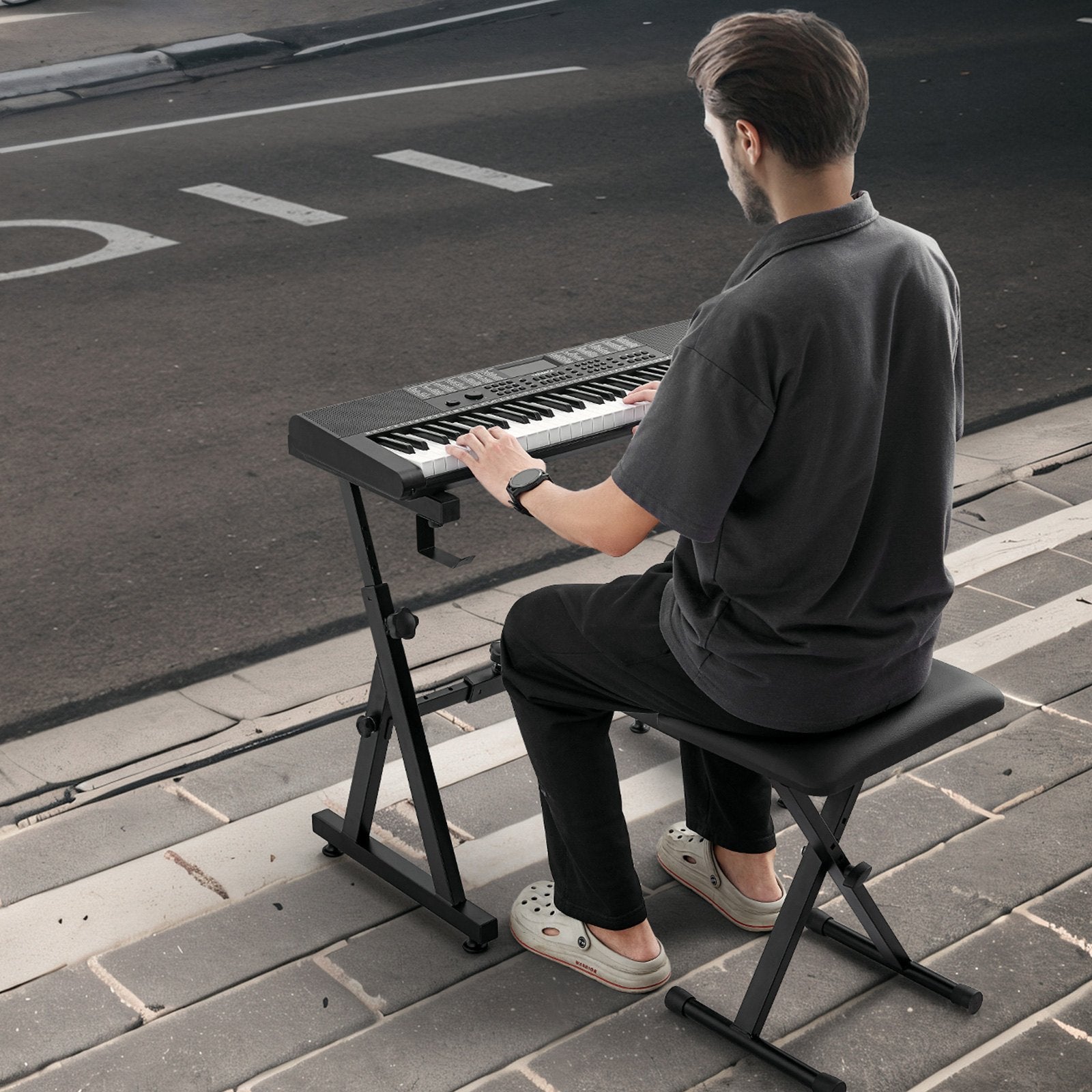 Piano Keyboard Stand and Bench Set, Z Style, Heavy-Duty Digital Piano Music Stand and Seat, 250 lbs Capacity V952-ZXGQJPZJDZZX1ZKY7V0