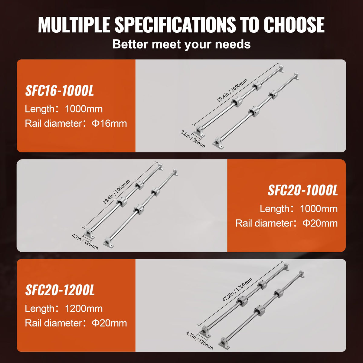 Linear Guide Rail Set, SFC20 1200mm, 2 PCS 47.2 in/1200 mm SFC20 Guide Rails 4 PCS SC20 Slide Blocks 4 PCS V952-ZXH20MM1200MM30G9V0