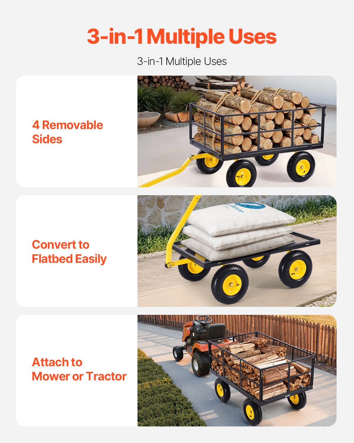 1400 Lbs Steel Garden Cart, Heavy Duty Pullable Garden Wagon Yard Cart, 2 in 1 Outdoor Metal Utility Wagon V952-ZXHYTCHH1400QIBNMV0